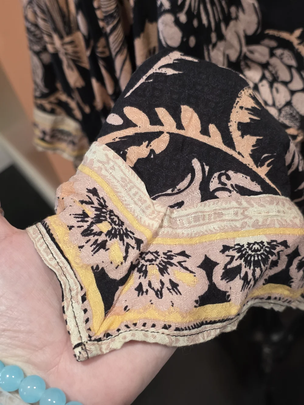Free People Bali Seashell Scarf Print Dress Black and Blush Floral Mini Dress